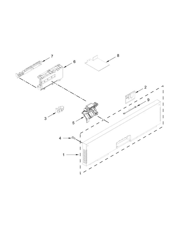 Control Panel And Latch Parts Diagram and Parts List for KDTE704DPA0  KitchenAid Dishwasher