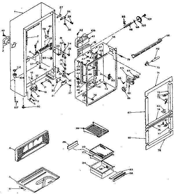 Cabinet Parts Diagram and Parts List for 106W14FIM  Kenmore Refrigerator