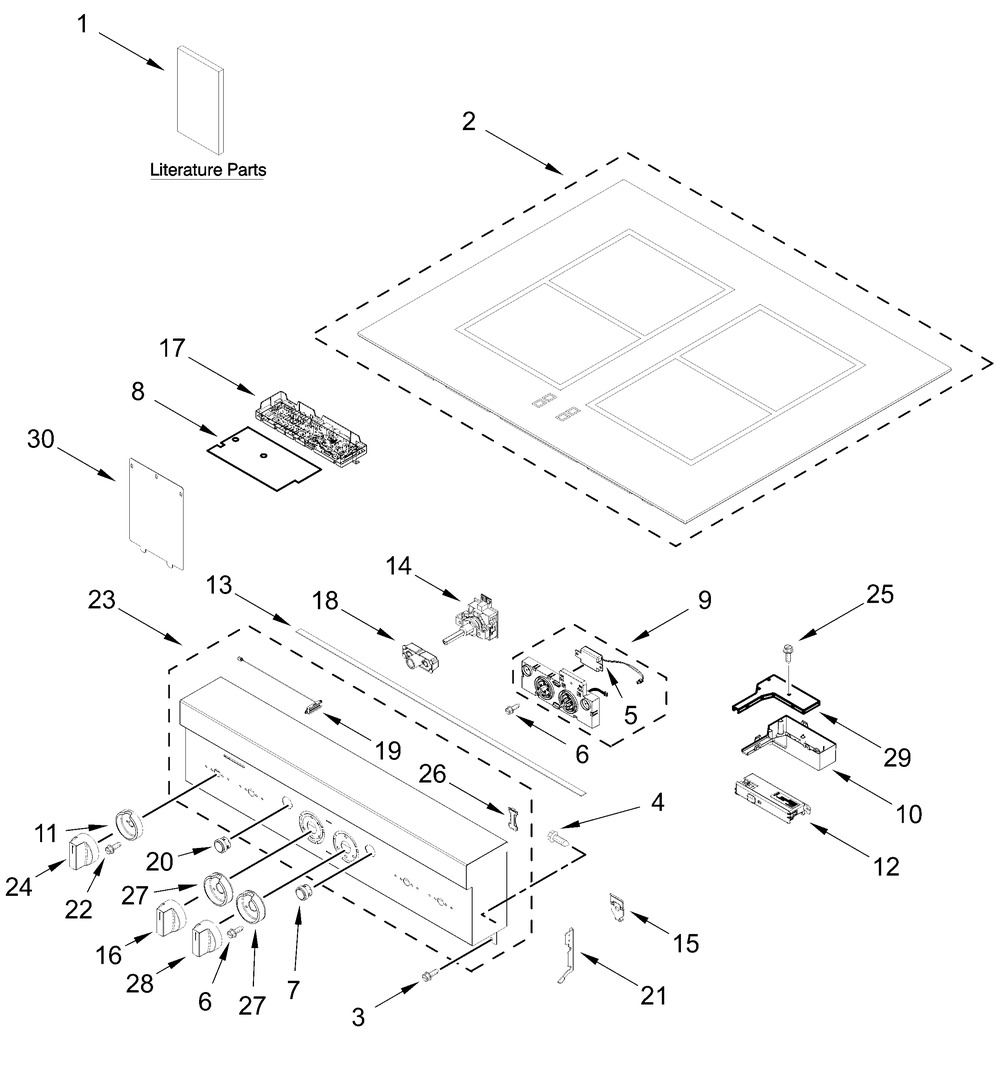 Cooktop And Control Panel Parts Diagram and Parts List for JPIFC730RL00  Whirlpool Range