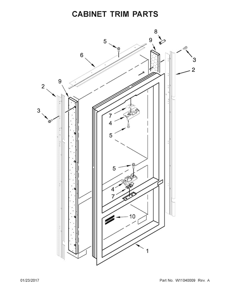 Cabinet Trim Parts Diagram and Parts List for KBFN506ESS01  KitchenAid Refrigerator