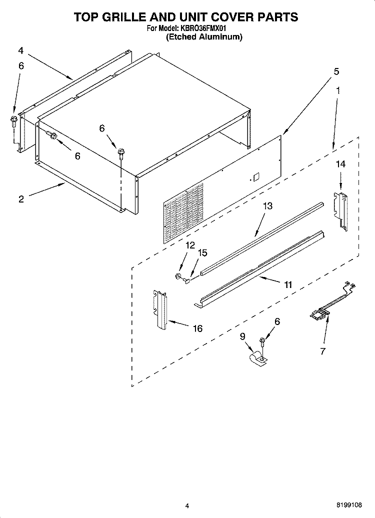 TOP GRILLE AND UNIT COVER PARTS Diagram and Parts List for KBRO36FMX01  KitchenAid Refrigerator