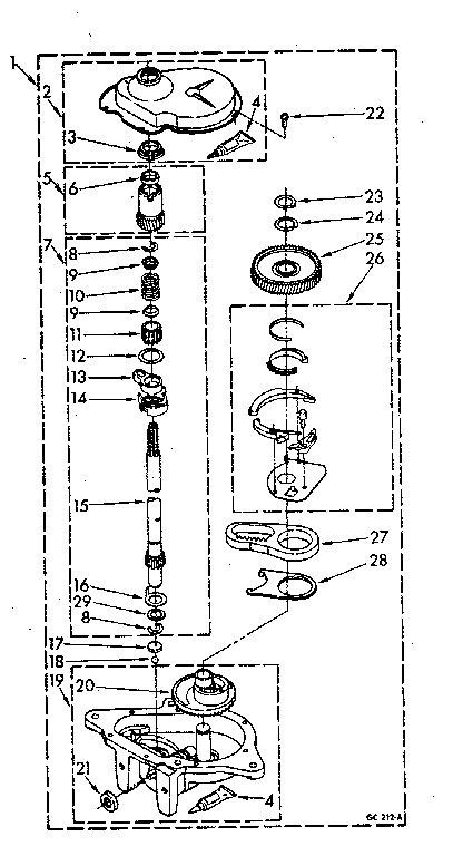 Gearcase Diagram and Parts List for LA9800XSN1  Whirlpool Washer