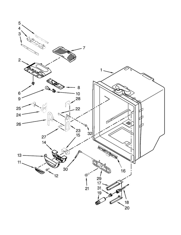 Refrigerator Liner Parts Diagram and Parts List for KBFS22ECBL00  KitchenAid Refrigerator