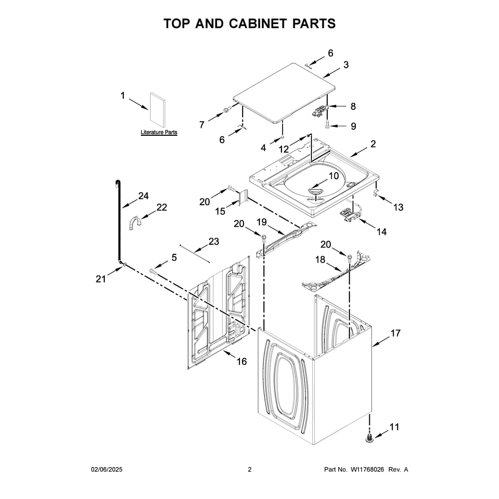 Top And Cabinet Parts Diagram and Parts List for 4KWTW5900JW2  Whirlpool Washer