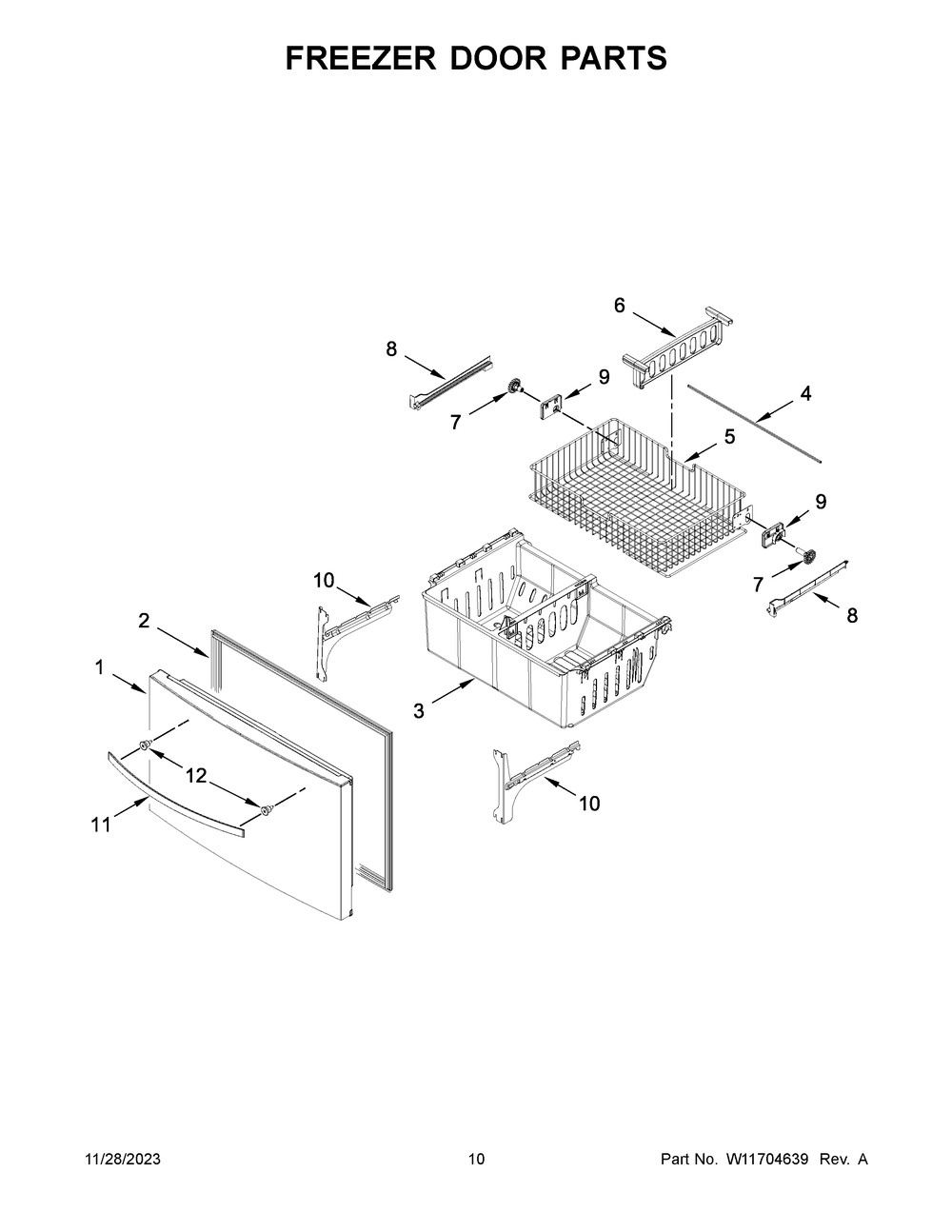 Freezer Door Parts Diagram and Parts List for WRX735SDHW09  Whirlpool Refrigerator
