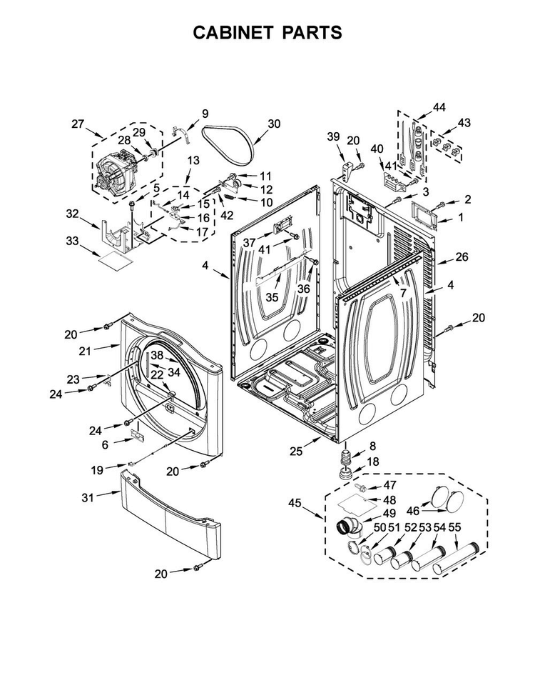 Cabinet Parts Diagram and Parts List for CED9150GW0  Whirlpool Dryer