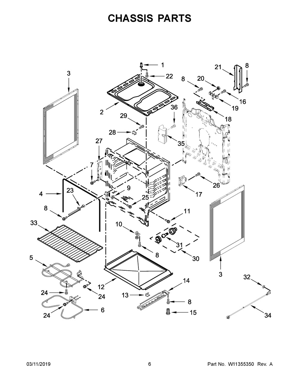 Chassis Parts Diagram and Parts List for YWFC150M0EB3  Whirlpool Range