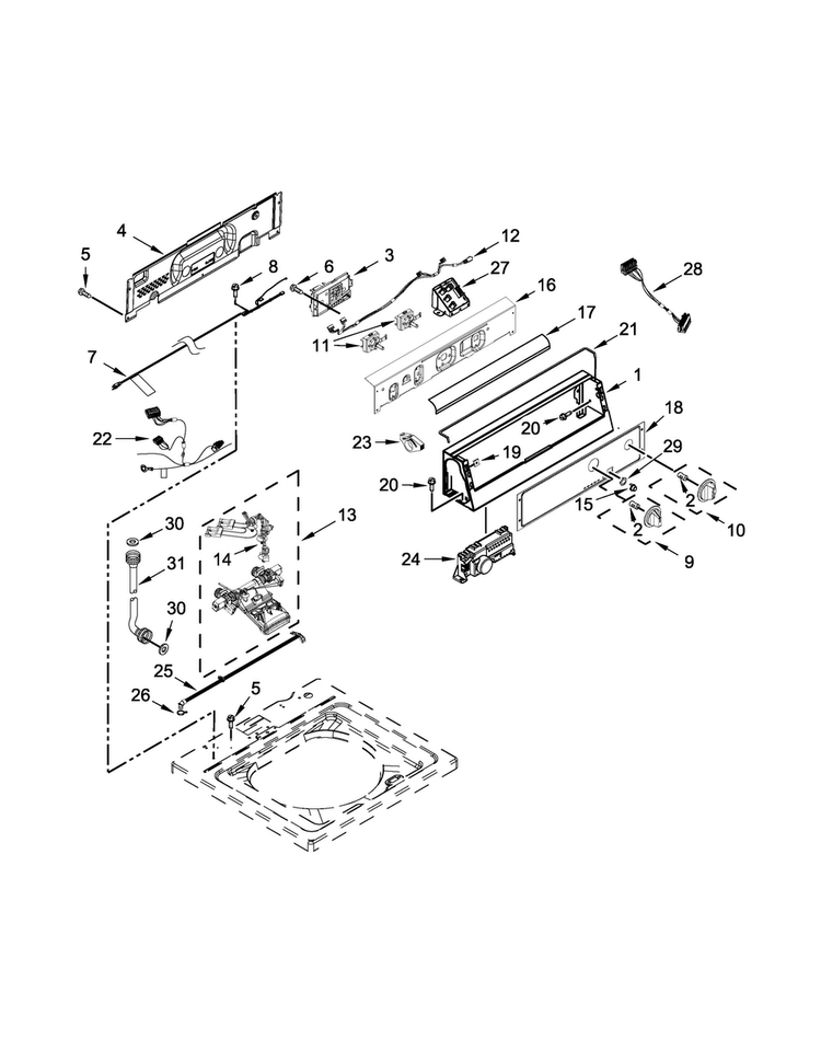 Controls And Water Inlet Parts Diagram and Parts List for CAE2763CQ0  Whirlpool Washer