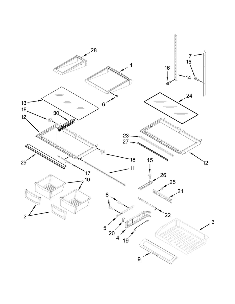Shelf Parts Diagram and Parts List for WRF555SDFZ00  Whirlpool Refrigerator