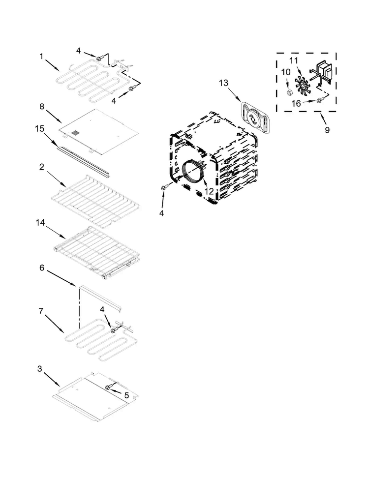 Internal Oven Parts Diagram and Parts List for KOCE500EBL00  KitchenAid Microwave