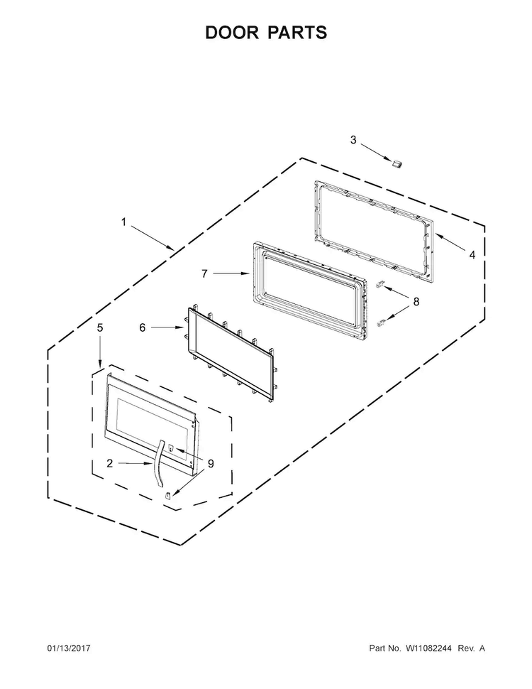 Door Parts Diagram and Parts List for KMHS120EBS0  KitchenAid Microwave