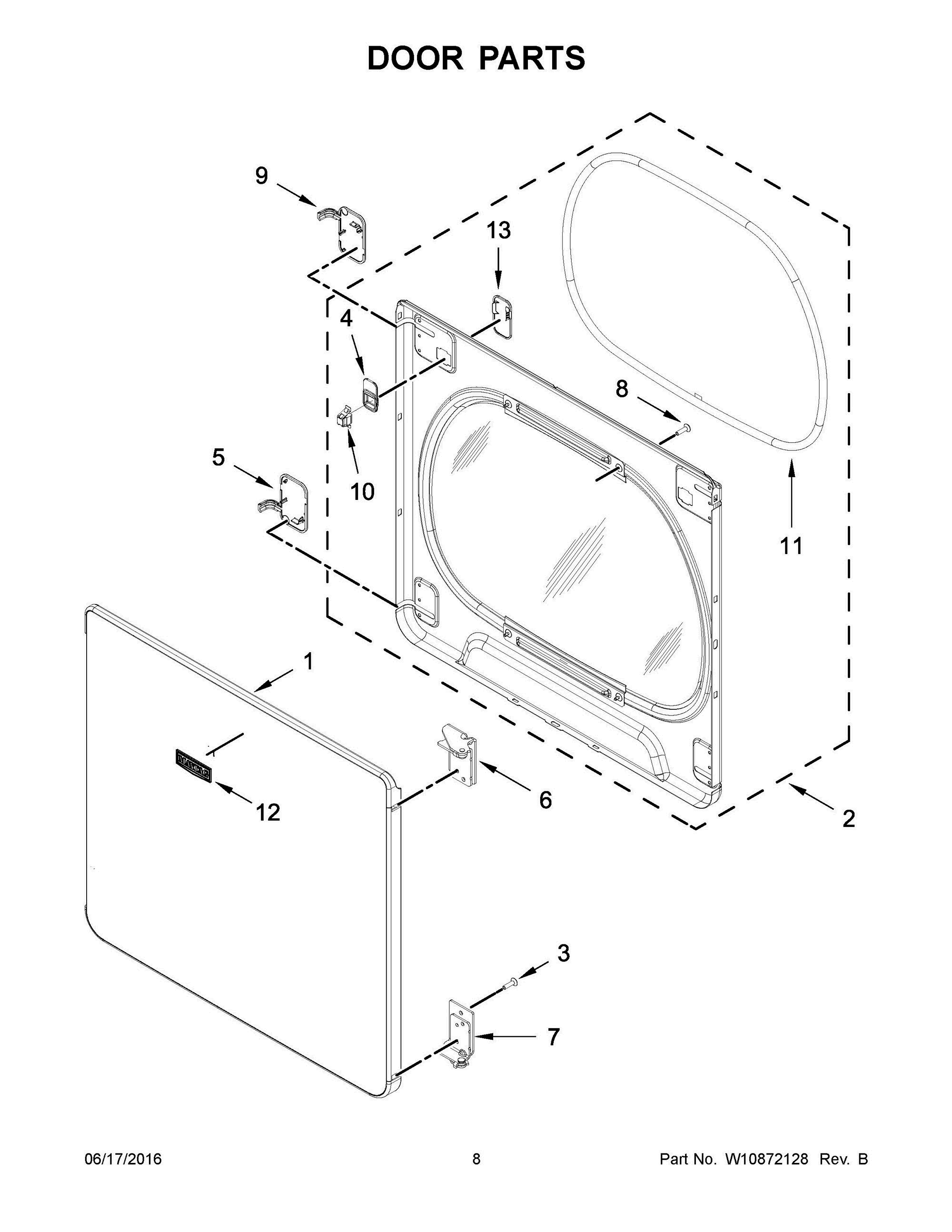 05 - DOOR PARTS Diagram and Parts List for YMEDB835DW3  Whirlpool Dryer