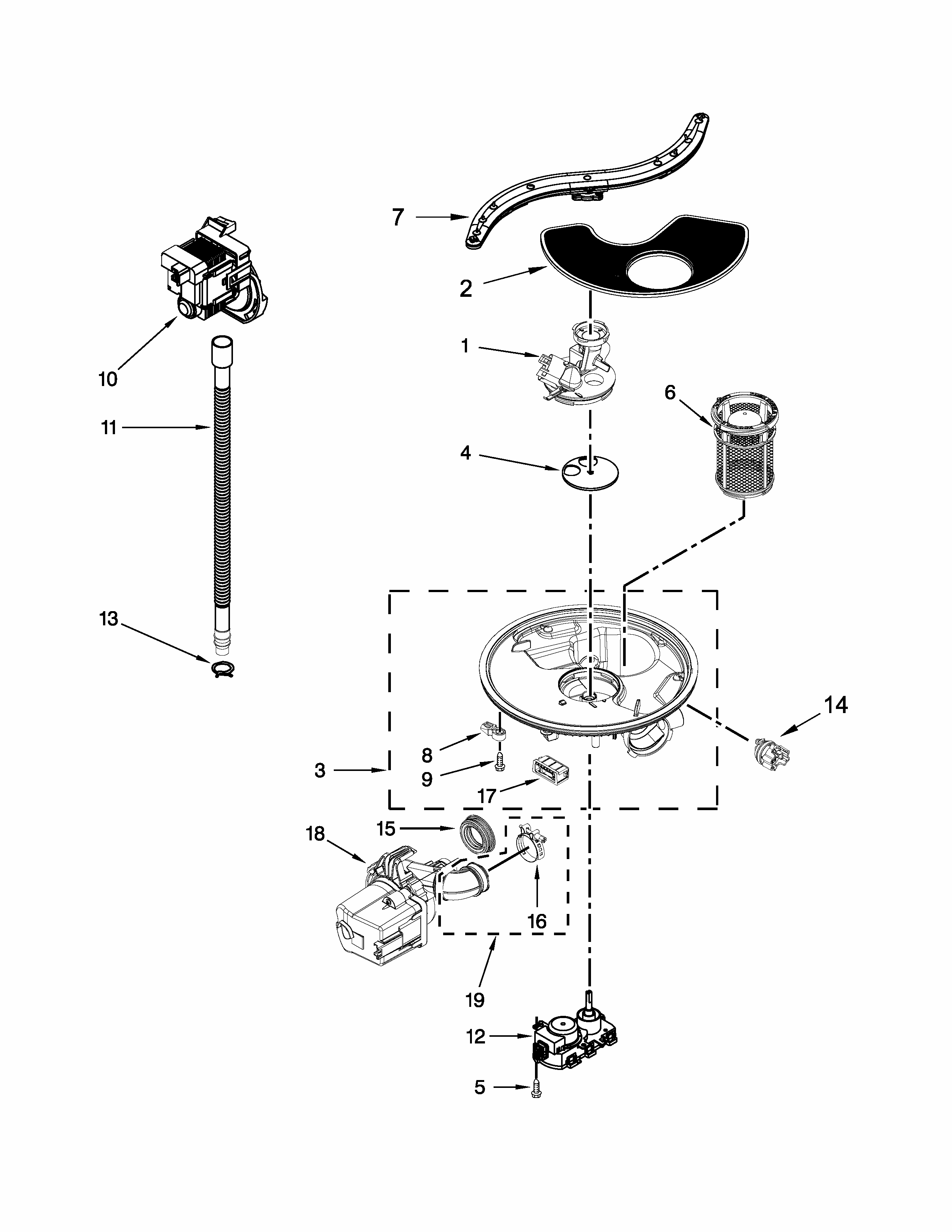 Pump And Motor Parts Diagram and Parts List for 66513042K116  Kenmore Dishwasher