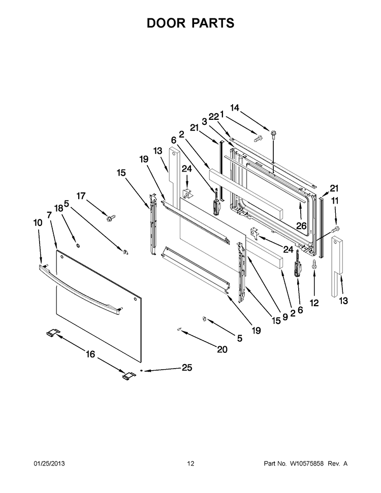 DOOR PARTS Diagram and Parts List for WFG231LVQ1  Whirlpool Range