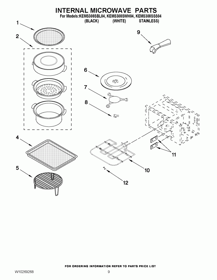 INTERNAL MICROWAVE PARTS Diagram and Parts List for KEMS308SSS04  KitchenAid Microwave Oven Combo