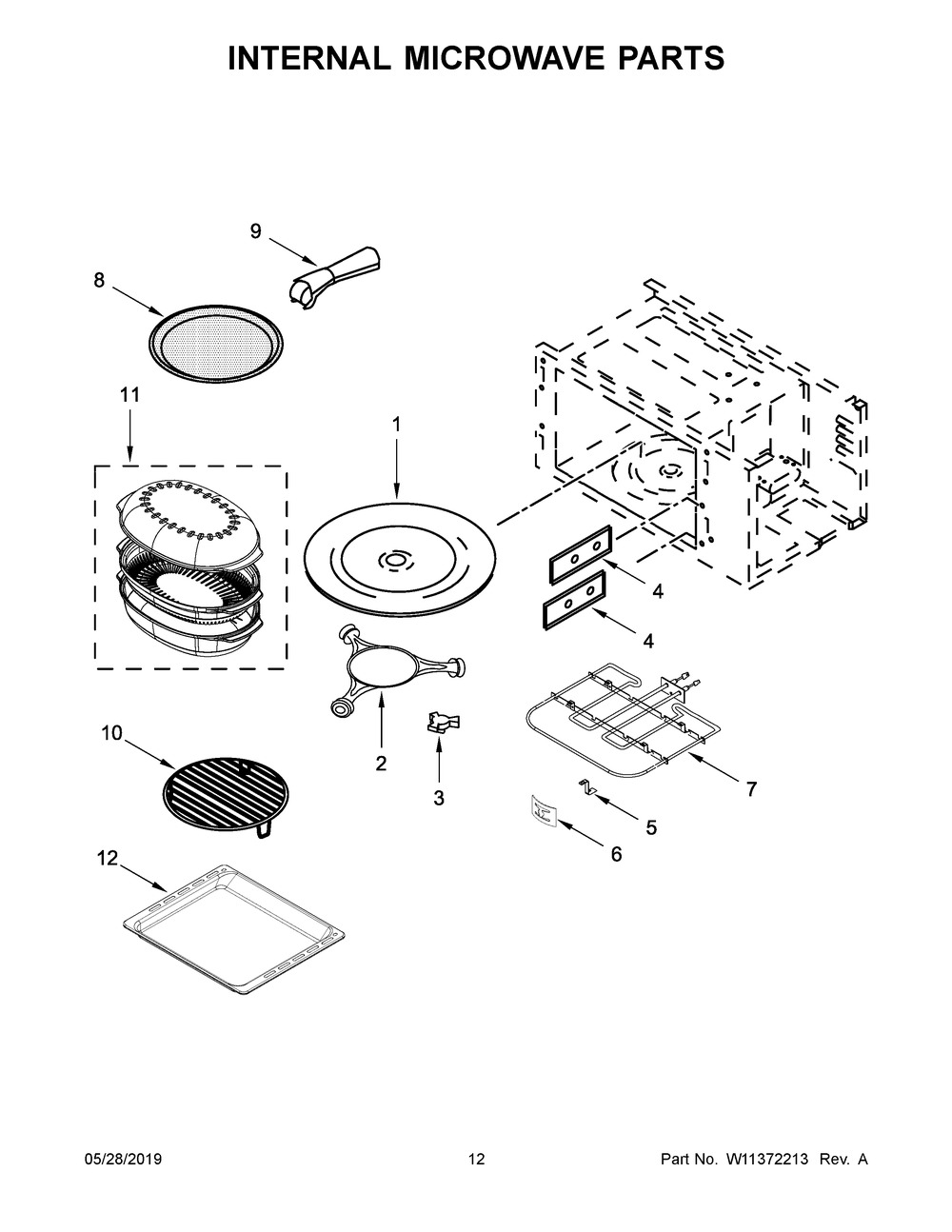 Internal Microwave Parts Diagram and Parts List for WOC97EC0HZ03  Whirlpool Microwave Oven Combo