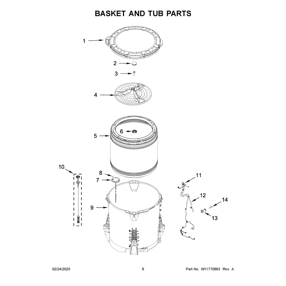 Basket And Tub Parts Diagram and Parts List for WTW5020SW0  Whirlpool Washer