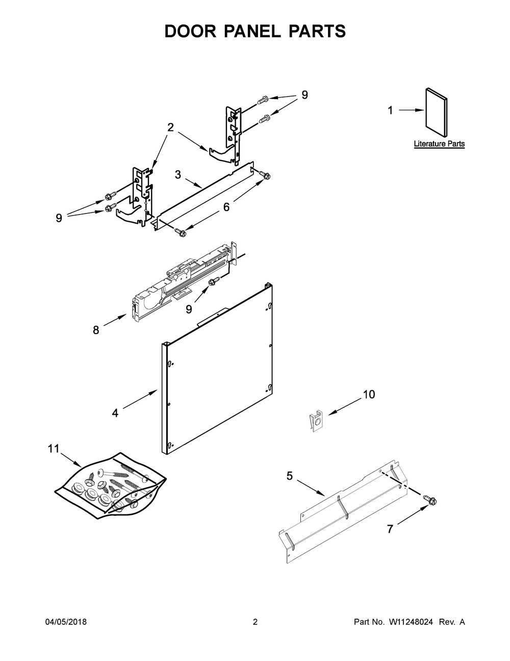 Door Panel Parts Diagram and Parts List for IDT870SAGX0  Whirlpool Dishwasher