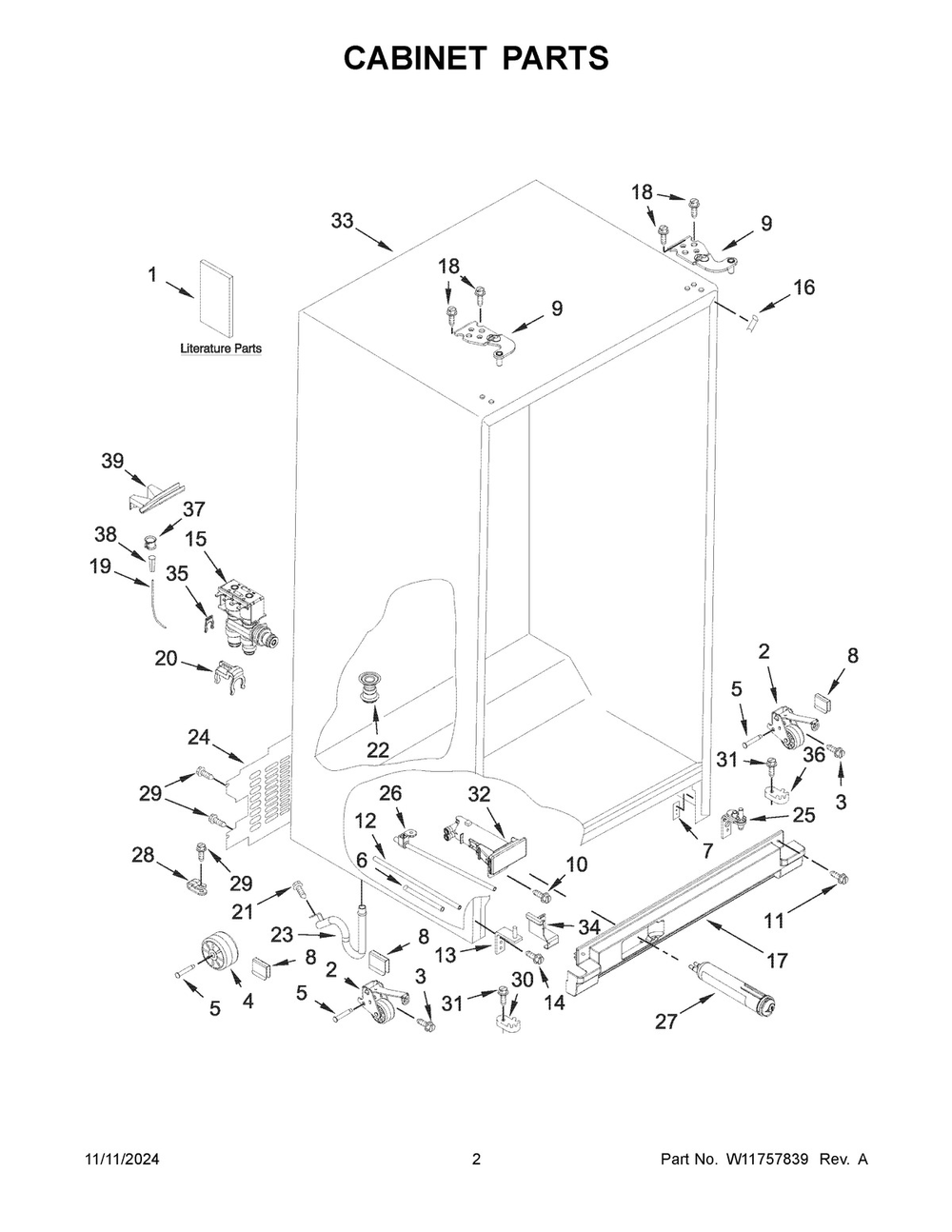 02 - Cabinet Parts Diagram and Parts List for WRS321SDHZ13  Whirlpool Refrigerator