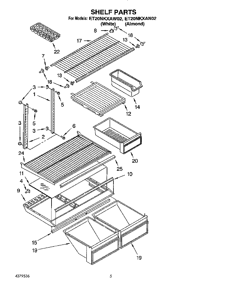 SHELF Diagram and Parts List for ET20NKXAW02  Whirlpool Refrigerator