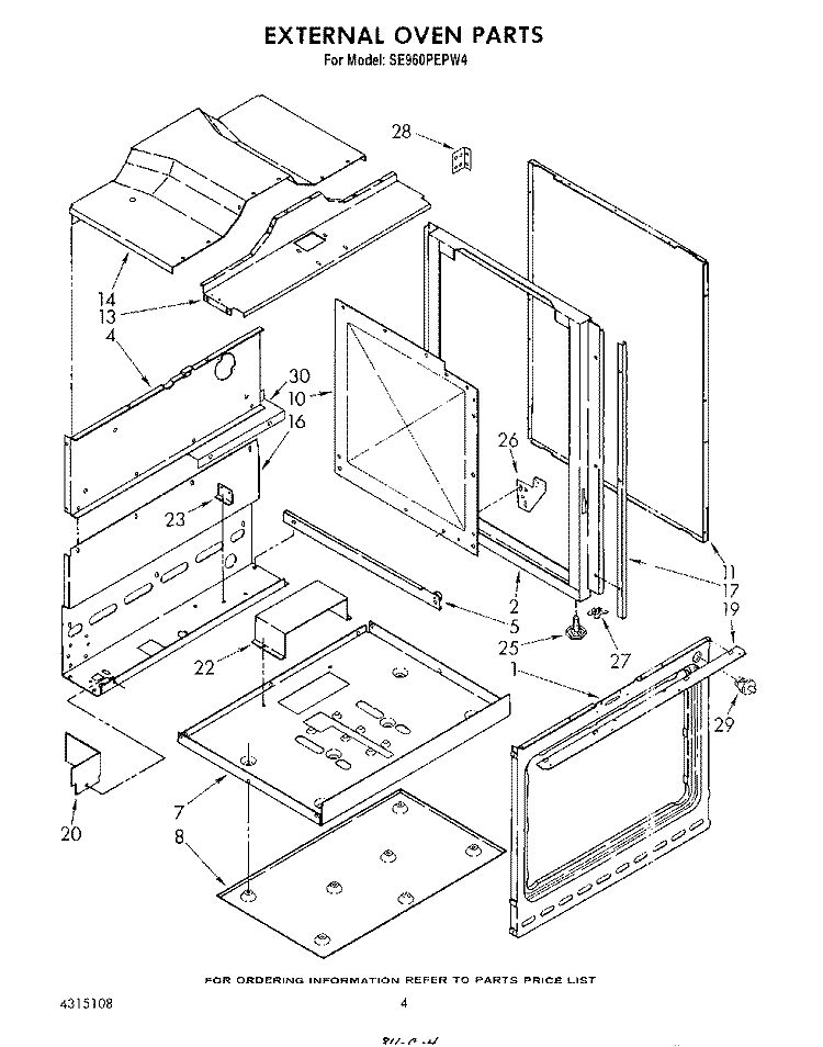 EXTERNAL OVEN Diagram and Parts List for SE960PEPW4  Whirlpool Range