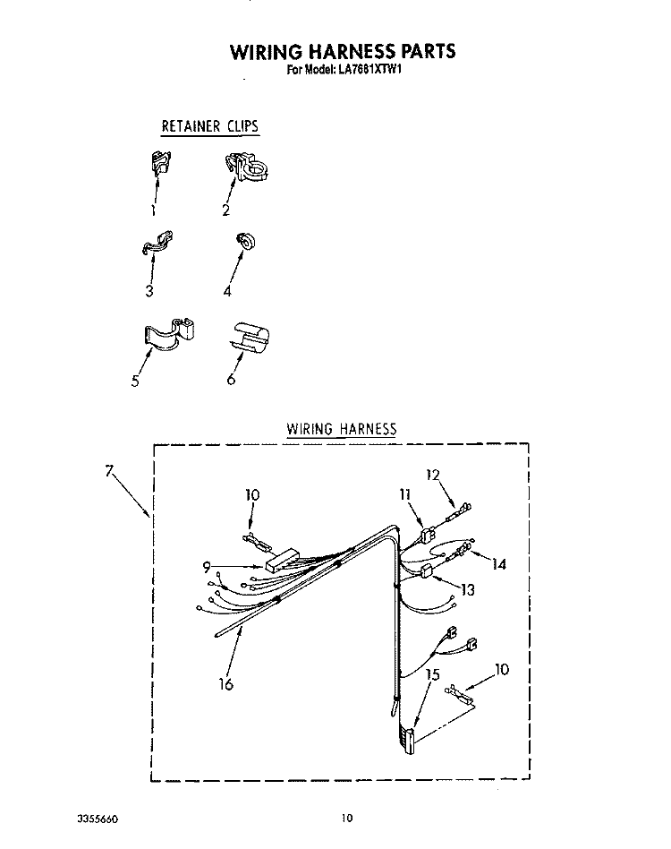 WIRING HARNESS Diagram and Parts List for LA7680XTF1  Whirlpool Washer