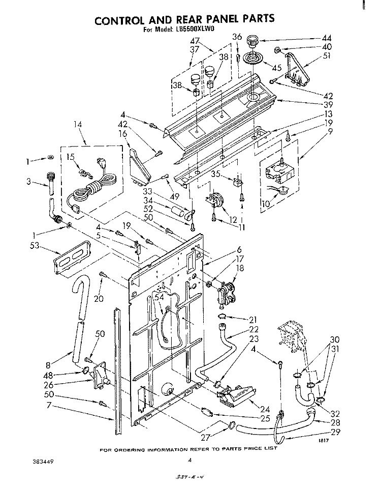 CONTROL AND REAR PANEL Diagram and Parts List for LB5500XKW0  Whirlpool Washer