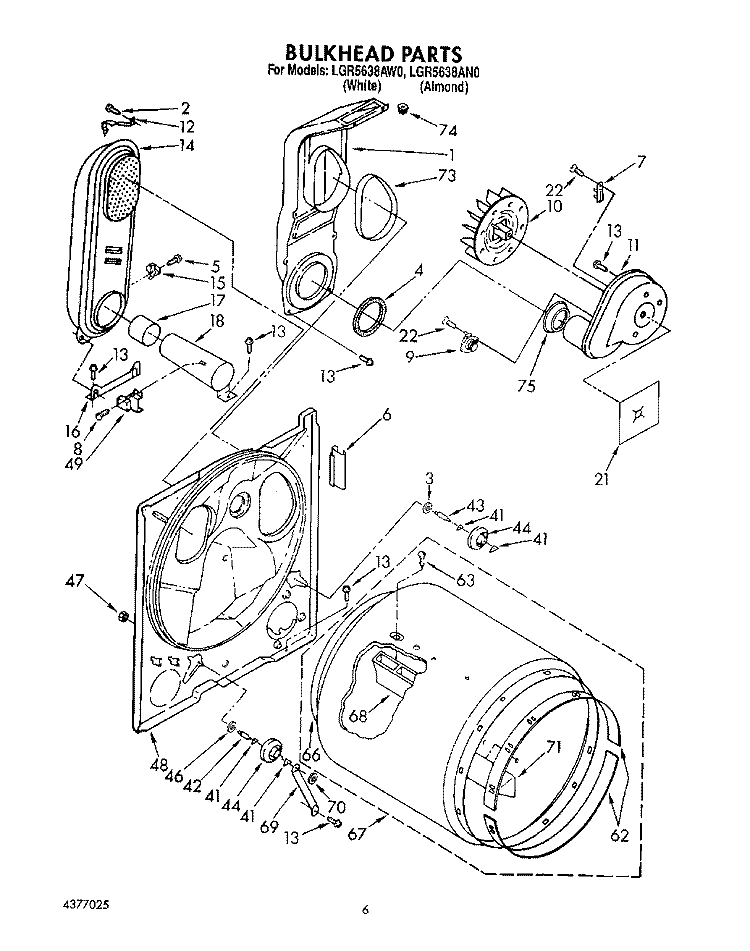 SECTION Diagram and Parts List for LGR5638AN0  Whirlpool Dryer
