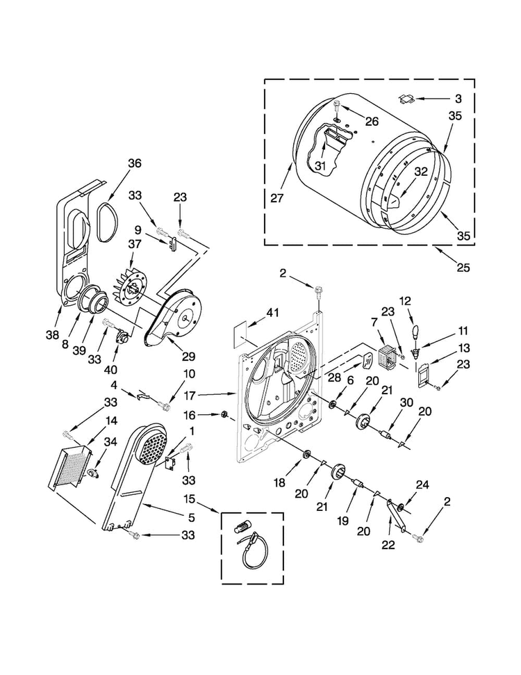 Bulkhead Parts Diagram and Parts List for 110C61292012  Kenmore Dryer