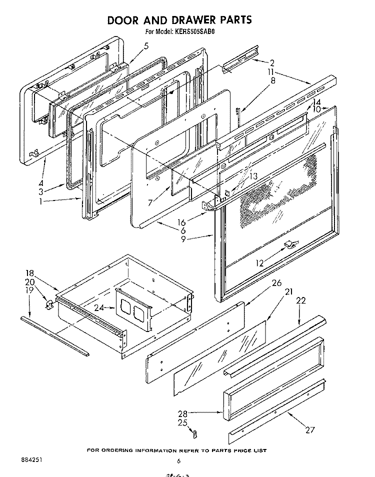 DOOR AND DRAWER Diagram and Parts List for KERS505SWB0  KitchenAid Range