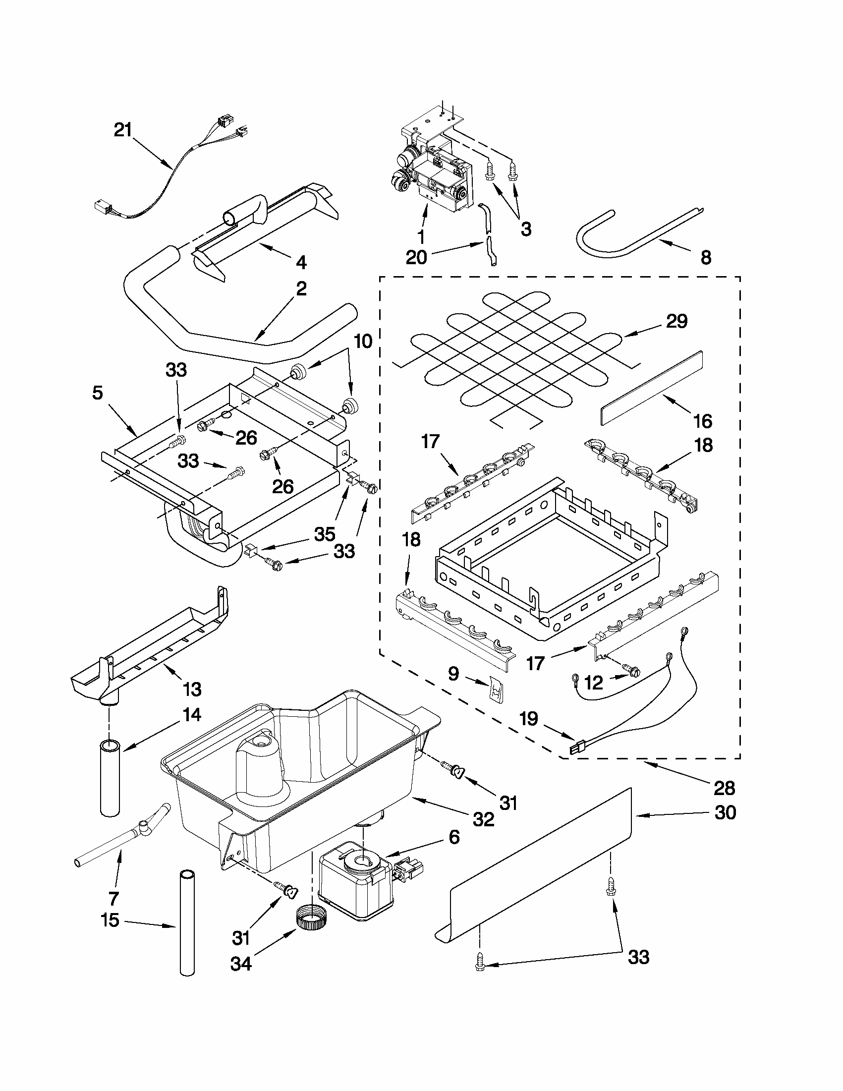 Evaporator, Ice Cutter Grid And Water Parts Diagram and Parts List for 10689583706  Kenmore Ice Maker