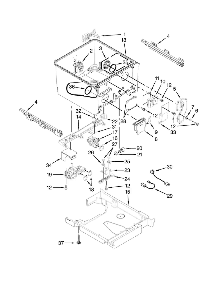 Tub Parts Diagram and Parts List for KUDH03DTBL0  KitchenAid Dishwasher