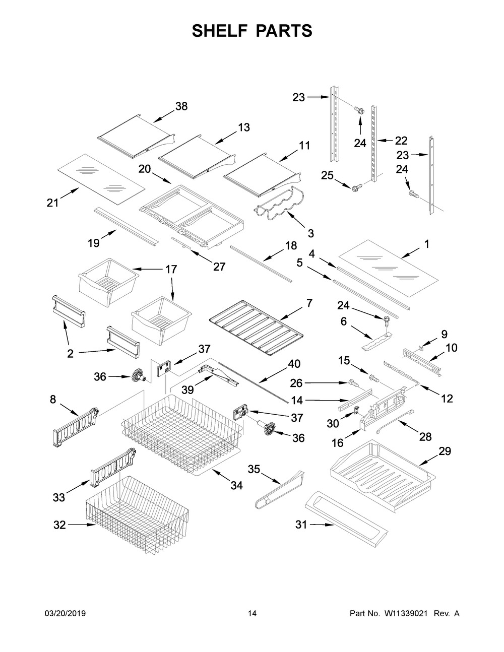 Shelf Parts Diagram and Parts List for KRFC300EWH03  Whirlpool Refrigerator