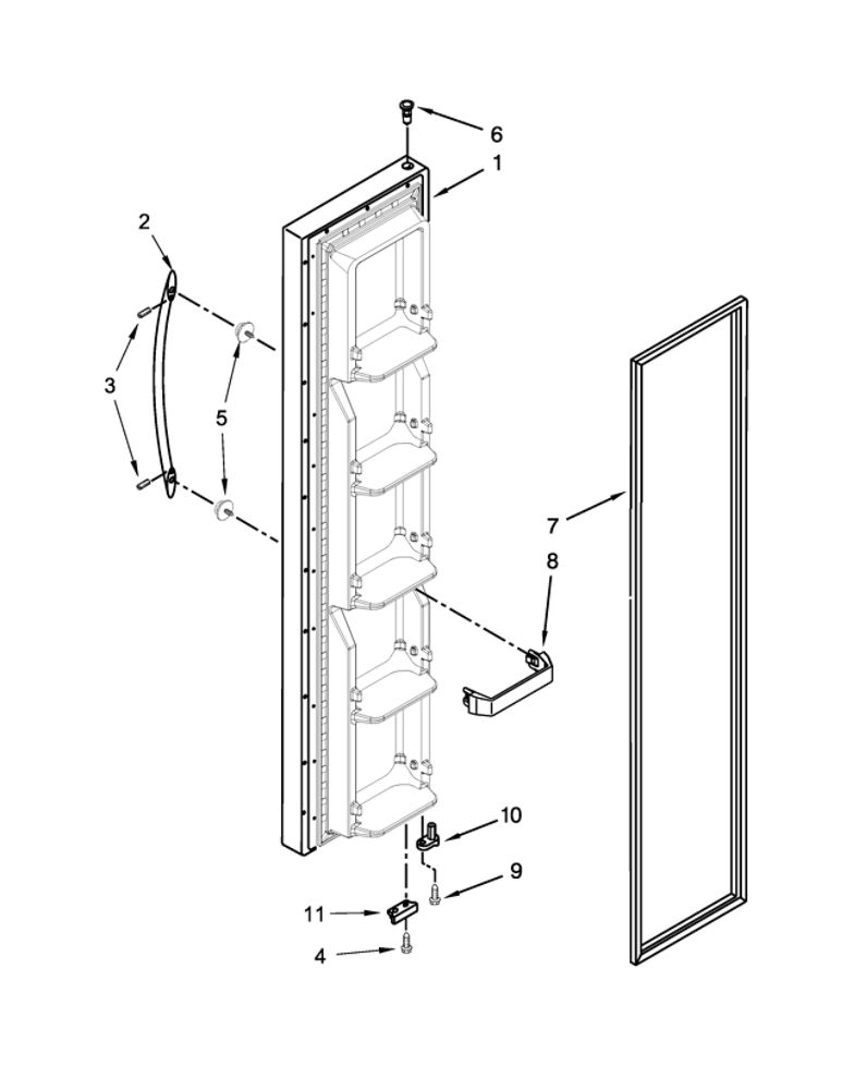 Freezer Door Parts Diagram and Parts List for 8WRS25KNBF00  Whirlpool Refrigerator