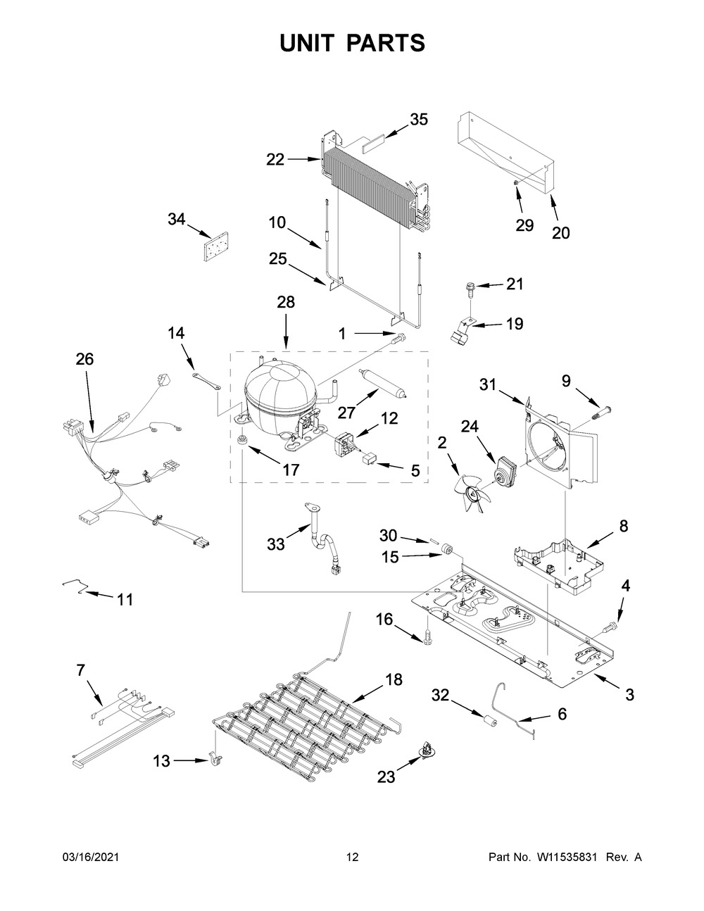 Unit Parts Diagram and Parts List for WRFA32SMHZ04  Whirlpool Refrigerator