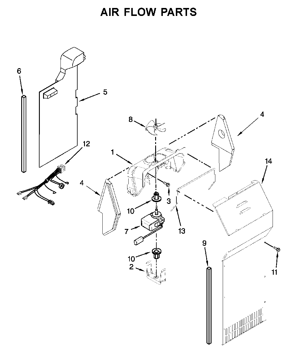 Air flow parts Diagram and Parts List for 10651115711  Kenmore Refrigerator