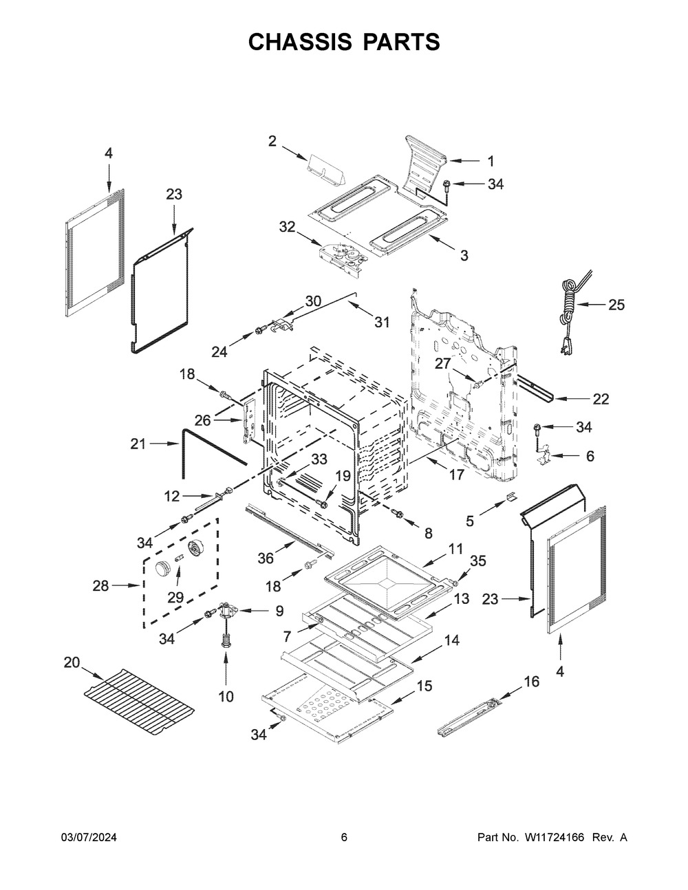 Chassis Parts Diagram and Parts List for WFGS3530RS0  Whirlpool Range