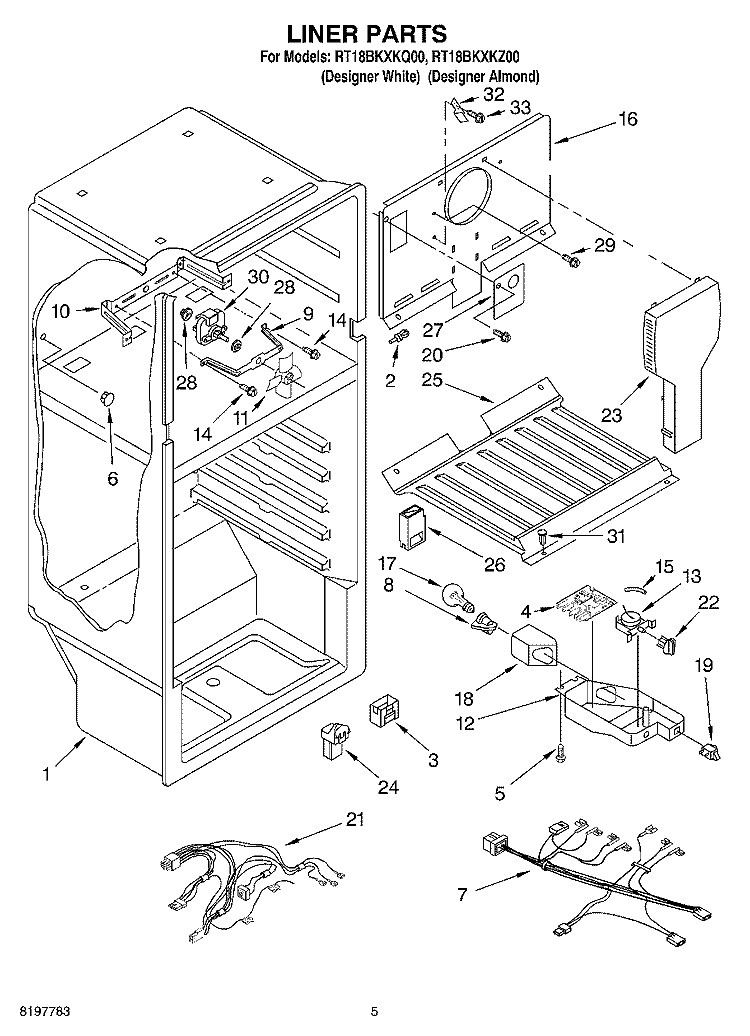 LINER Diagram and Parts List for RT18BKXKQ00  Roper Refrigerator