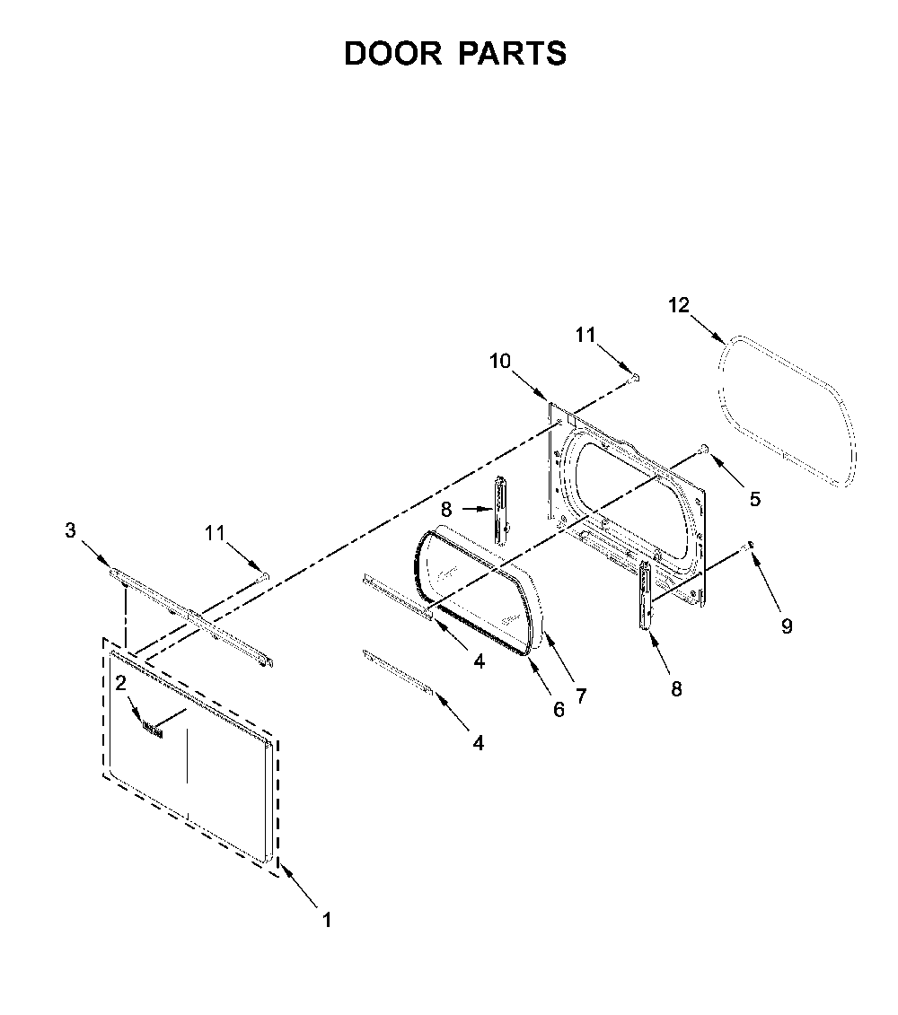 Door parts Diagram and Parts List for WED5100HC1  Whirlpool Dryer