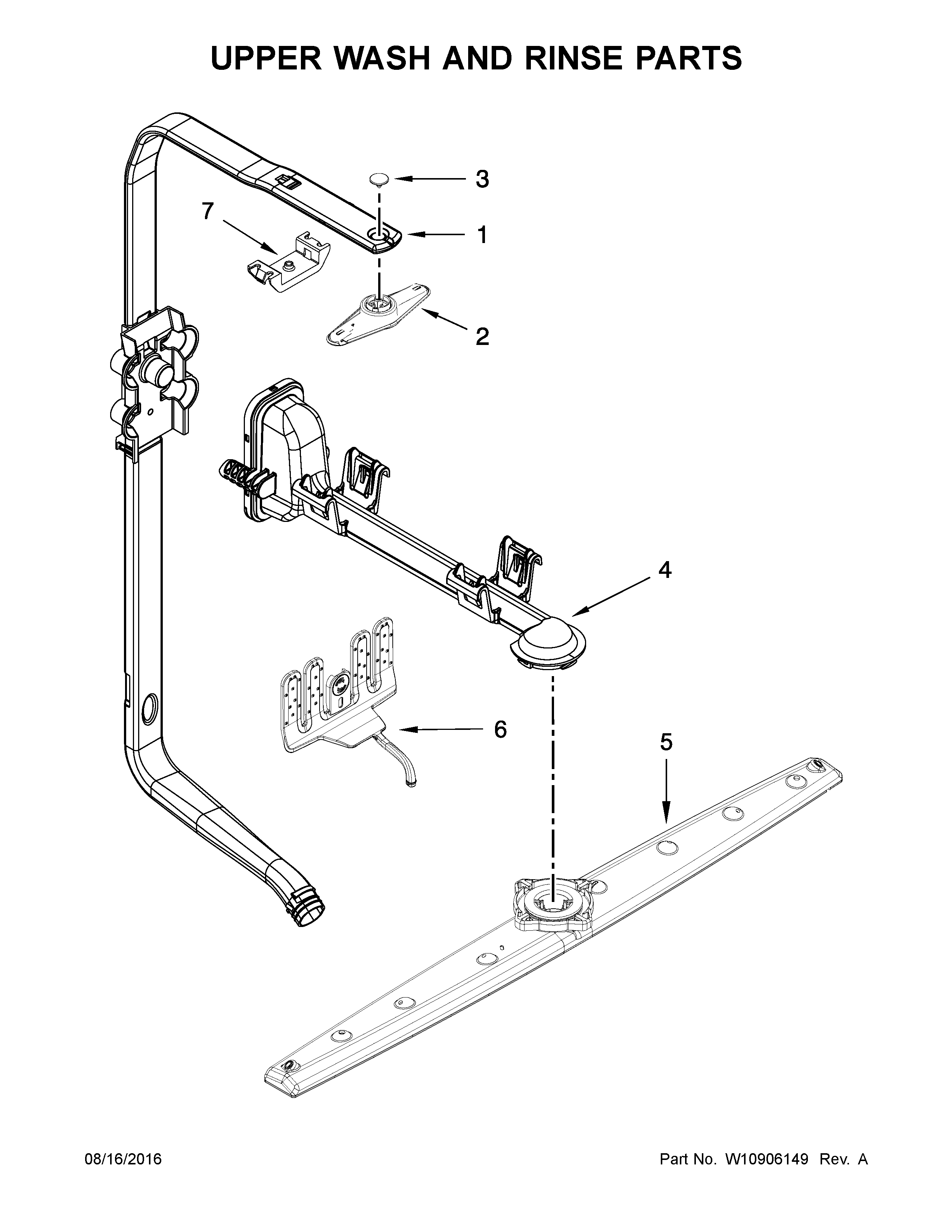 Upper Wash And Rinse Parts Diagram and Parts List for 66514569N610  Kenmore Dishwasher