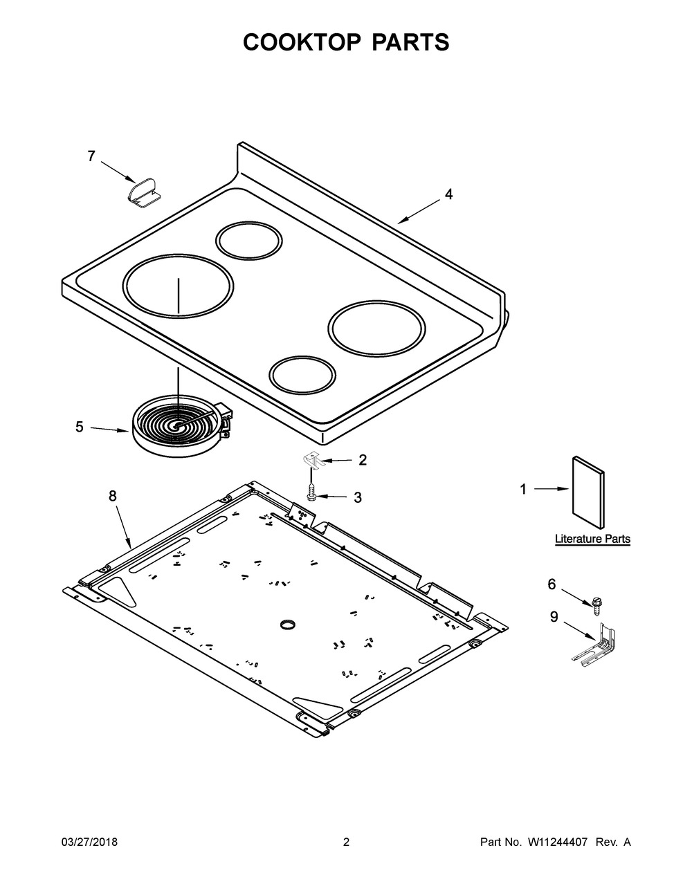 Cooktop Parts Diagram and Parts List for YIES350XW4  Whirlpool Range