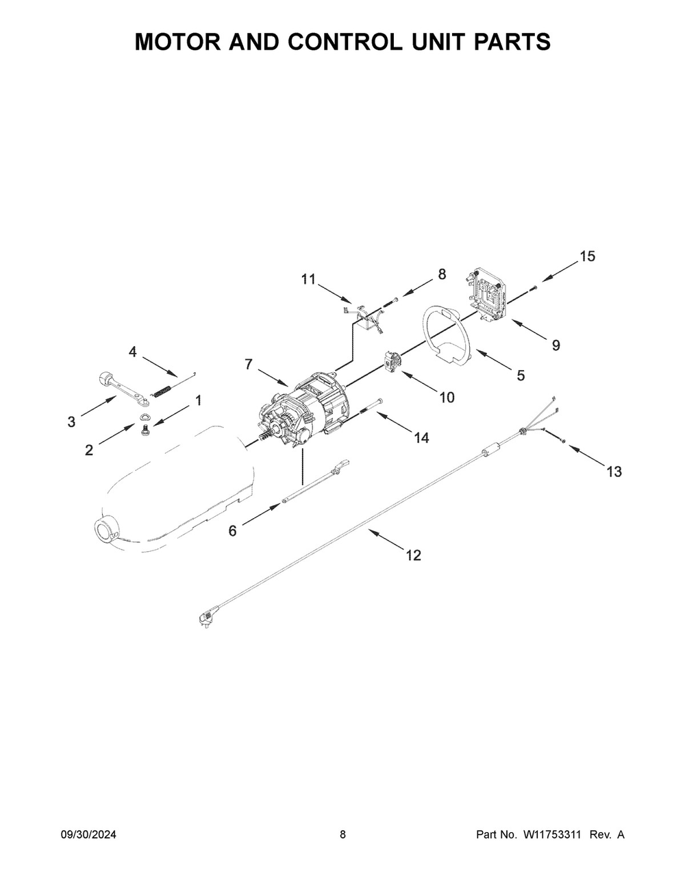 05 - Motor And Control Unit Parts Diagram and Parts List for 5KSM150PSABM5  Whirlpool Mixer