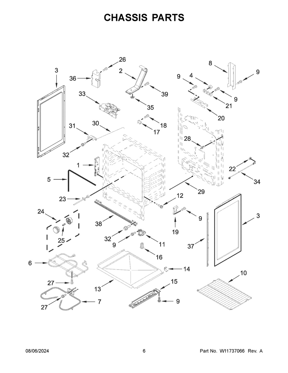 04 - Chassis Parts Diagram and Parts List for YAER6603SMS1  Whirlpool Wall Oven