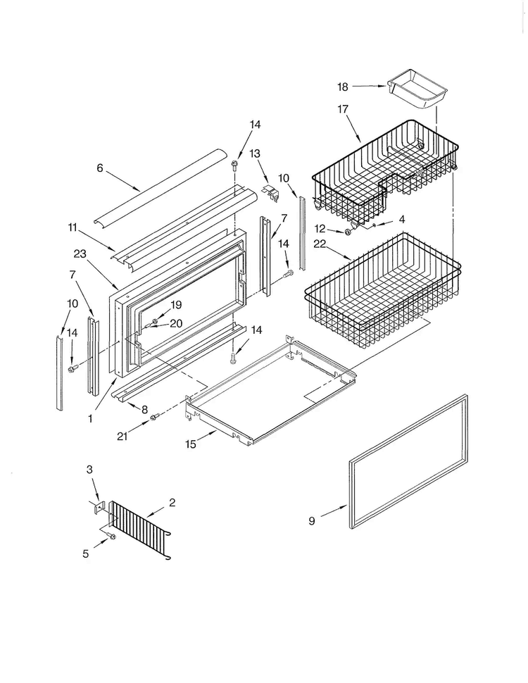 Freezer Door & Basket Parts Diagram and Parts List for KBLP36FMS01  KitchenAid Refrigerator