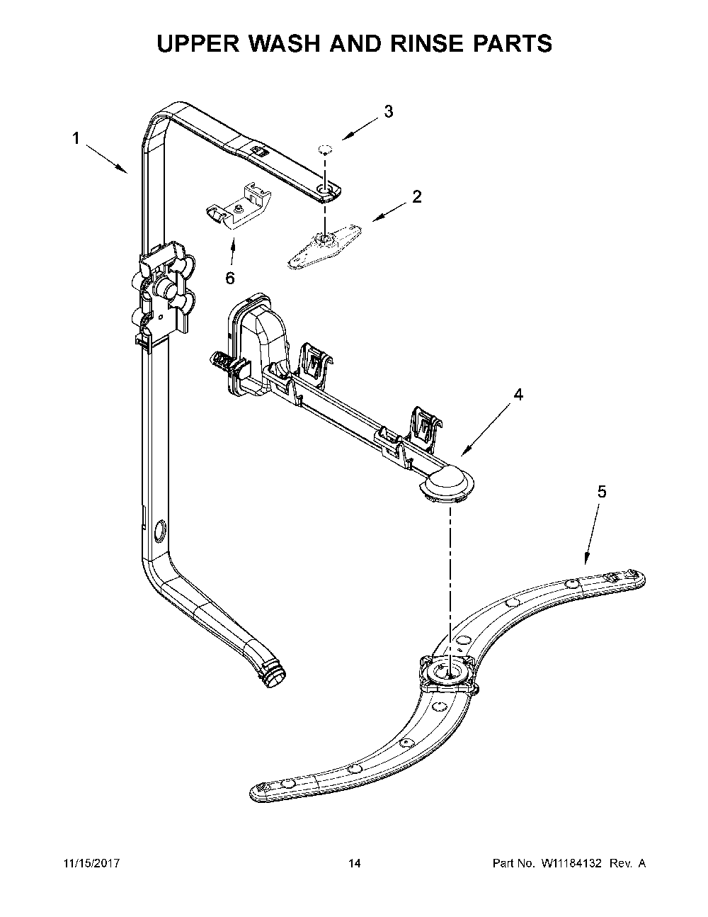 Upper wash and rinse parts Diagram and Parts List for 66514545N711  Kenmore Dishwasher