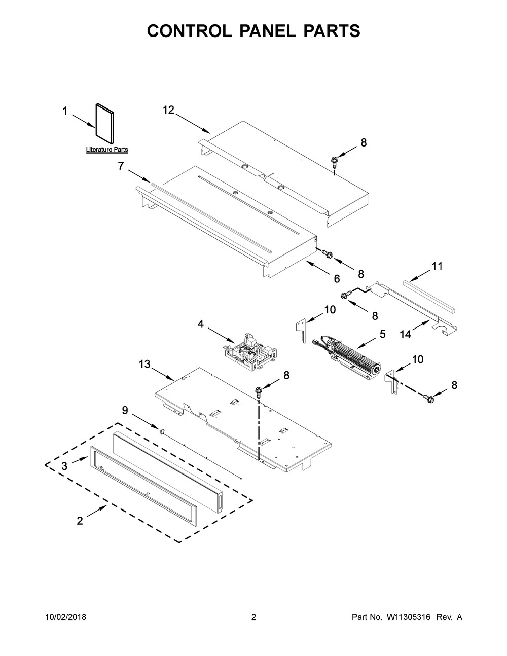 Control Panel Parts Diagram and Parts List for WOS72EC7HB01  Whirlpool Wall Oven