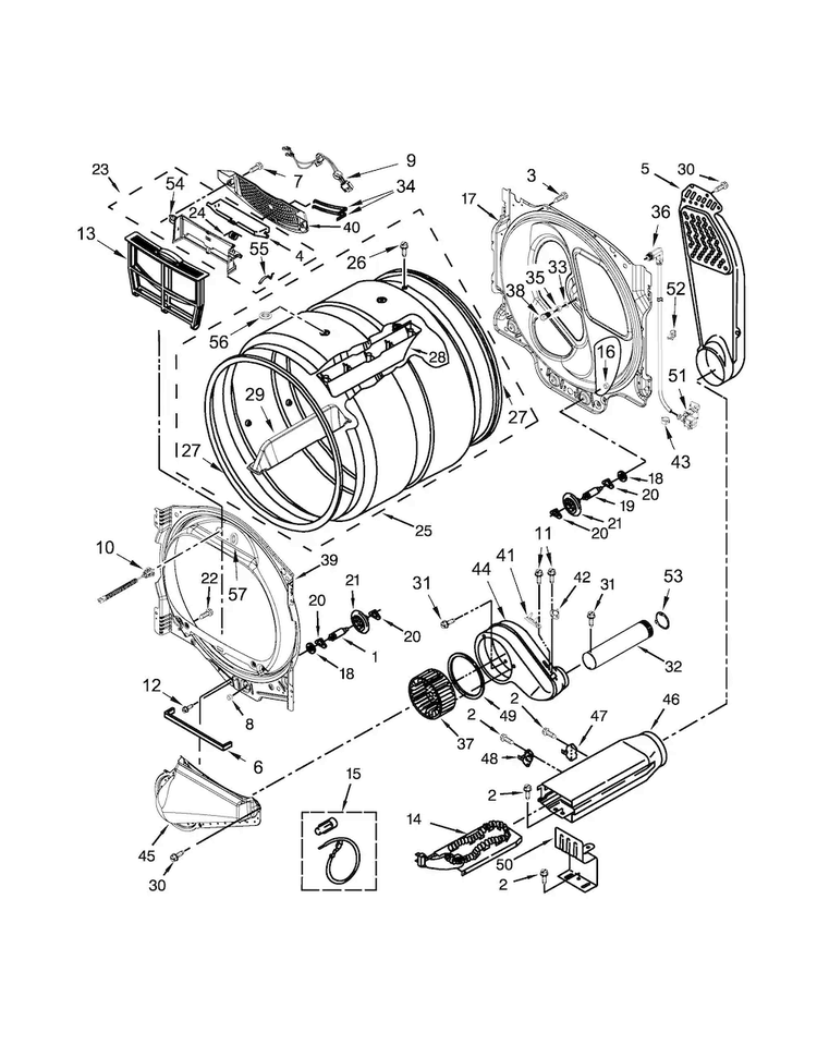 Bulkhead Parts Diagram and Parts List for WED8500DW3  Whirlpool Dryer