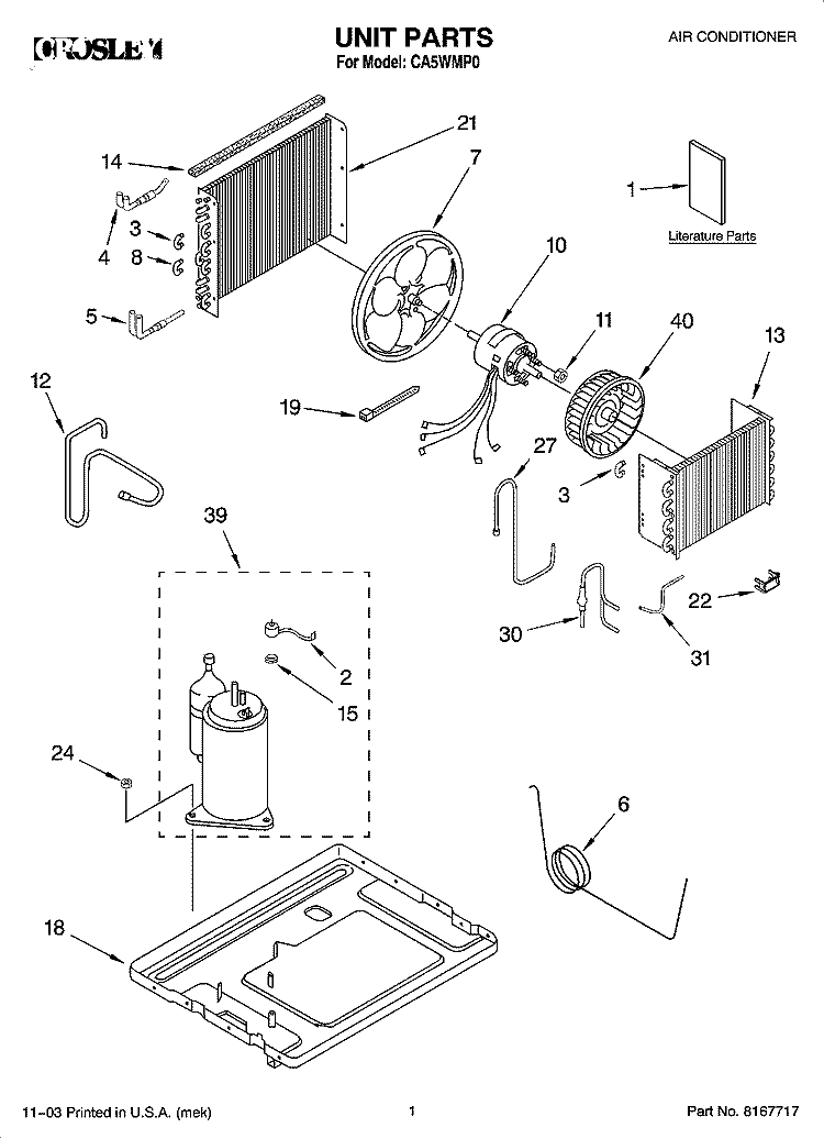 UNIT PARTS Diagram and Parts List for CA5WMP0  Crosley Air Conditioner