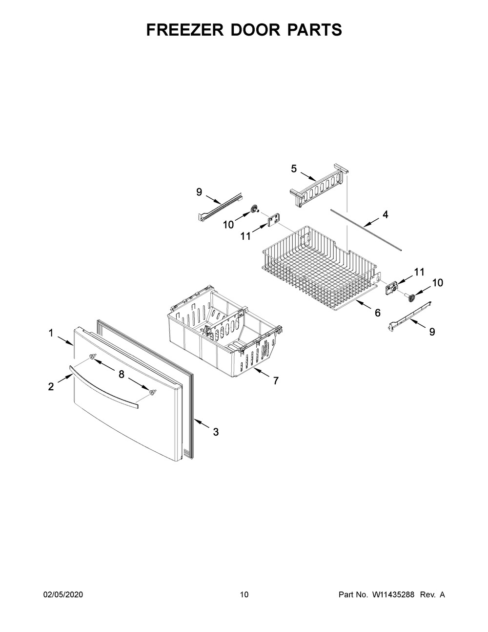 Freezer Door Parts Diagram and Parts List for WRF555SDHV03  Whirlpool Refrigerator