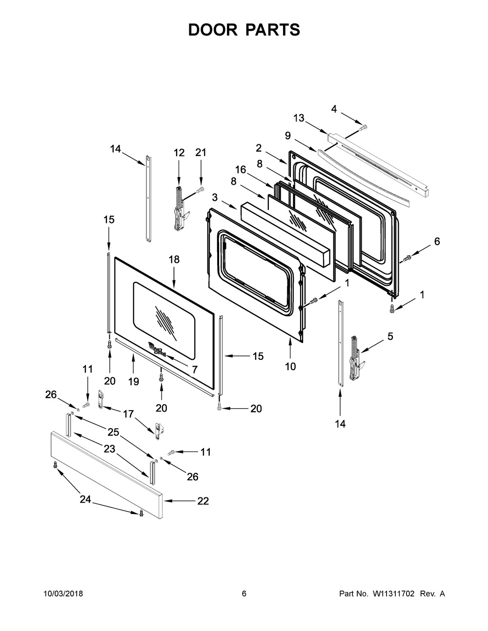 Door Parts Diagram and Parts List for WEE510SAGB1  Whirlpool Range